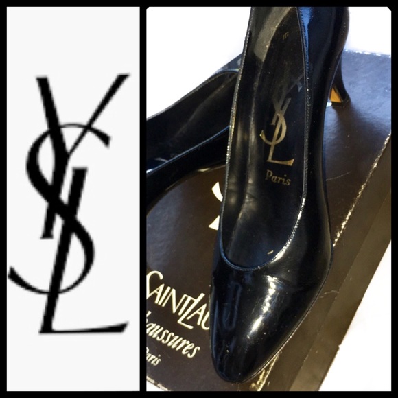 Yves Saint Laurent Black Patent Leather Heels 8M - Picture 2 of 8